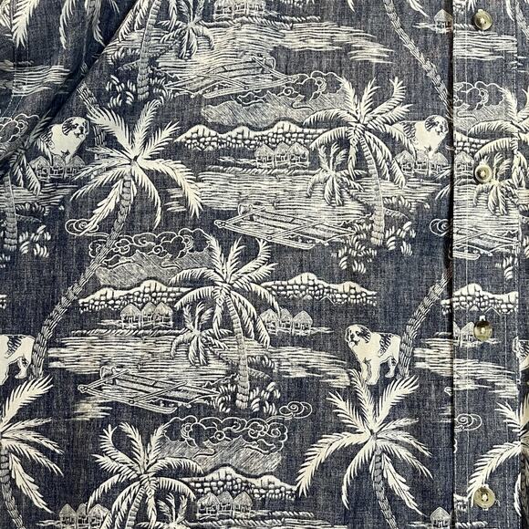 Big Dogs Shirt Adult 3XL XXXL Blue Floral Palm Hut Cotton Hawaiian Inside Out - Picture 12 of 12